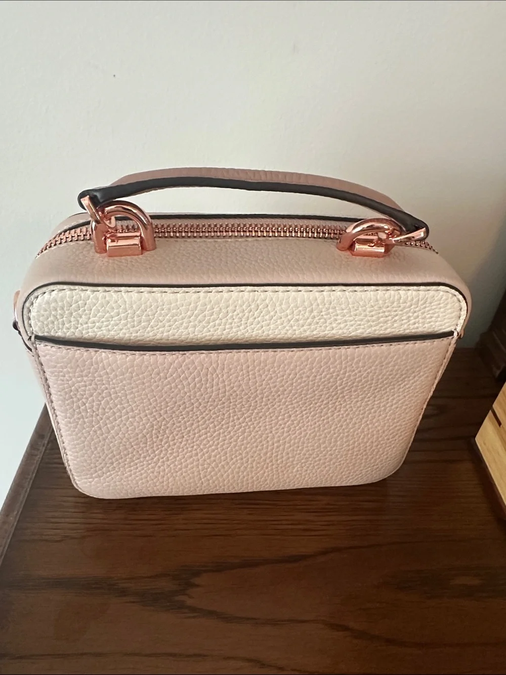 Michael Kors Blush Pink & Cream Leather Mini Top-Handle Bag with Crossbody Strap